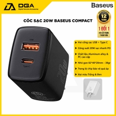 Cóc sạc nhanh siêu nhỏ gọn Baseus Compact Quick Charger 20W (USB + Type C Dual Port, 20W PD/QC 3.0 Multi Quick Charge Support)