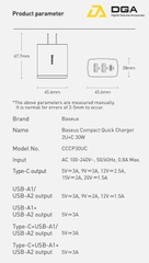 Cóc sạc nhanh siêu nhỏ gọn Baseus Compact Quick Charger 30W (USB dual port +Type C,30w PD/QC3.0 Multi Quick Charge Support)