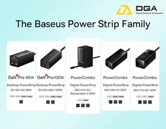 Sạc Nhanh 65W Tích Hợp Dây Nguồn Nối Dài Baseus Power Combo Digital Power Strip (3AC+1U+1C+Retractable-C)