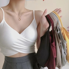 Áo 2 dây thể thao nữ có đệm ngực kiểu Hàn quốc, vải cotton lạnh, thun gân, mặc thể thao, dạo phố - AYT001