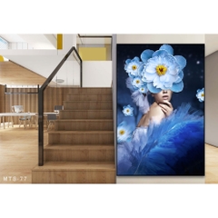 Tranh nghệ thuật cô gái và hoa màu xanh MTS-77