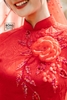 Áo dài cô dâu gấm đỏ 4 tà kết hoa nền hồng lớn ADD250