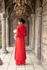 Áo dài cô dâu gấm đỏ hoàng gia kết đôi phượng ADD253