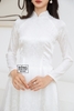 Áo dài cô dâu gấm trắng 4 tà tủa ngọc ADT206