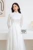 Áo dài cô dâu gấm trắng 4 tà tủa ngọc ADT206