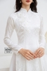 Áo dài cô dâu gấm trắng kết hoa nền hồng lớn ADT200