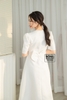 Đầm dạ hội trắng xếp eo nơ lẻ VDH860T