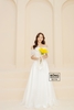 Váy cưới xốp trễ vai trắng họa tiết hoa DC776T