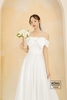 Váy cưới phi nhật nơ hoa chính diện trắng VC836