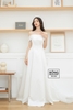 Váy cưới trắng trễ vai 6 mảnh kèm nơ DC764